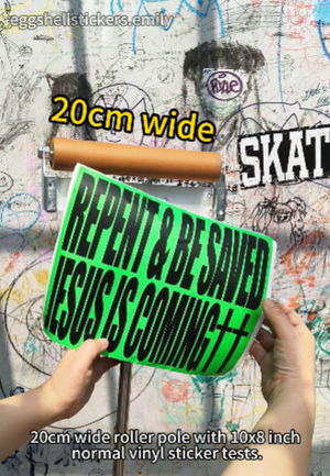 20cm wide roller pole with normal vinyl sticker tests #stickerpole #vinylstickers #eggshellstickers