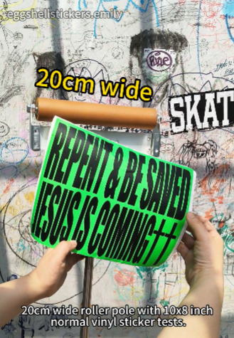 20cm wide roller pole with normal vinyl sticker tests #stickerpole #vinylstickers #eggshellstickers