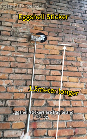 Sticker pole tests for 15cm round eggshell sticker #eggshellstickers #stickerpole #streetslaps #art