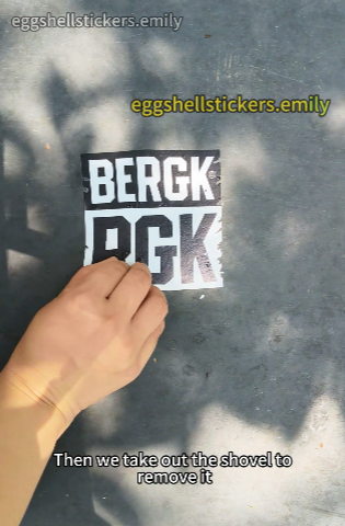 Eggshell sticker tests on stone road #eggshellstickers #eggshellstickersemily #stickerbombing #slaps