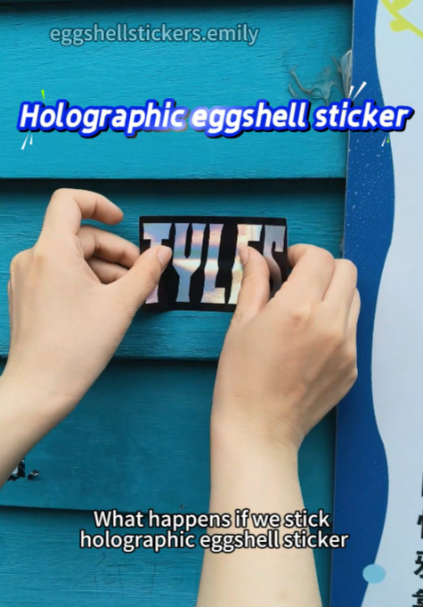 What happens if we stick holographic eggshell sticker on the unevenly brushed wooden wall surface?