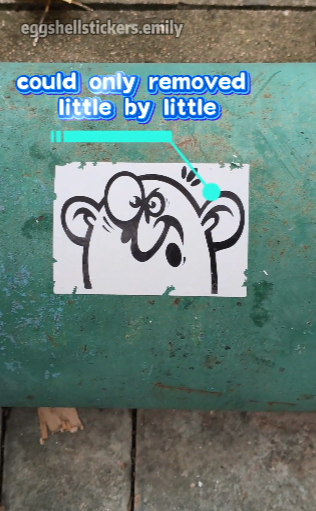 Eggshell sticker tests on Metal #eggshellstickers #eggshellstickersemily #streetslaps #streetart