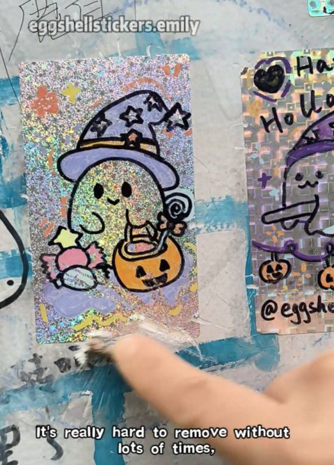 Halloween drawing on eggshell stickers #eggshellstickers #hologrameggshellstickers #streetslaps