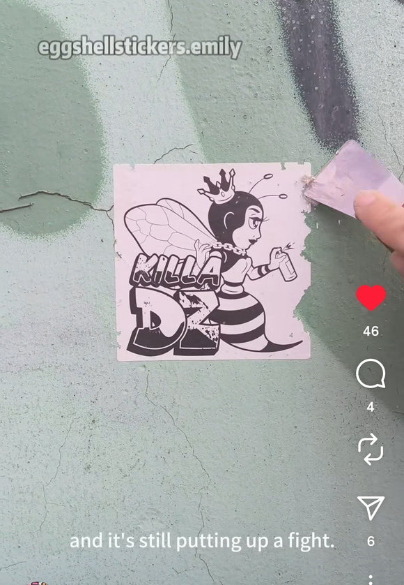 Check out this eggshell sticker on the spray-paint mural! #eggshellstickers #eggshellstickersemily