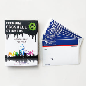 Free shipping 50pcs/100pcs Blue Top Priority Mail Eggshell Stickers For Sale Size 4.5"x3.25" - fccprint